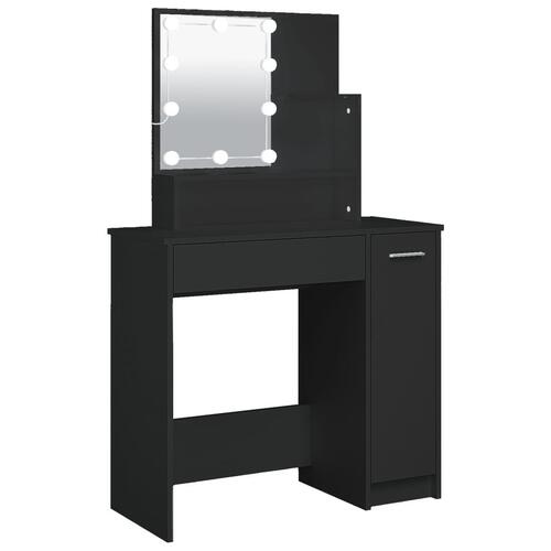 Makeupbord med LED-lys 86,5x35x136 cm sort