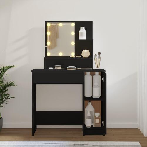 Makeupbord med LED-lys 86,5x35x136 cm sort
