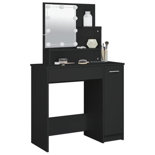 Makeupbord med LED-lys 86,5x35x136 cm sort