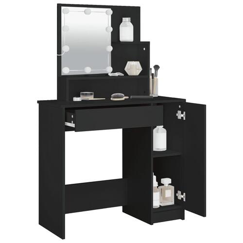 Makeupbord med LED-lys 86,5x35x136 cm sort
