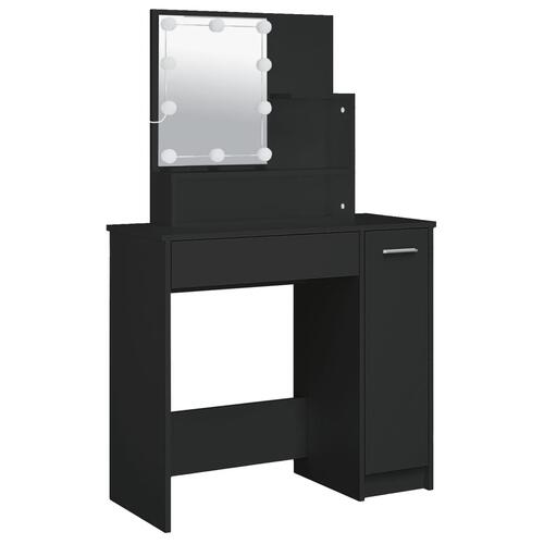 Makeupbord med LED-lys 86,5x35x136 cm sort