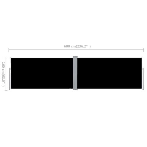 Sammenrullelig sidemarkise 160x600 cm sort