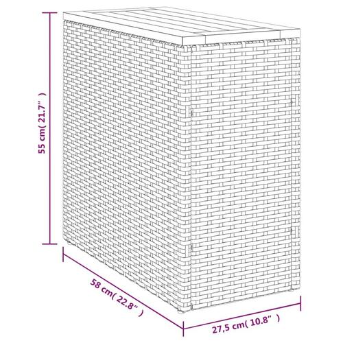 Havesidebord med trætop 58x27,5x55 cm polyrattan grå