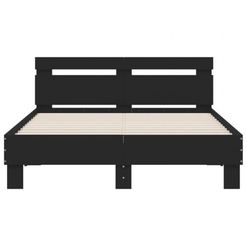 Sengeramme med sengegavl og LED-lys 120x200 cm - sort