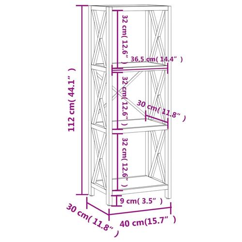 Reol med 4 hylder 40x30x112 cm massivt egetræ