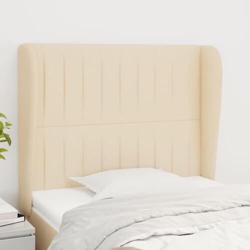 Sengegavl med kanter 103x23x118/128 cm stof cremefarvet