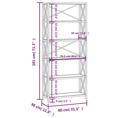 Reol med 6 hylder 80x30x181 cm massivt egetræ
