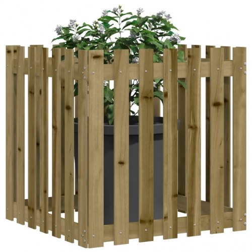 Plantekasse med stakitdesign 70 x 70 x 70 cm i imprægneret fyrretræ