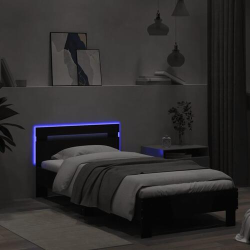 Sengeramme med sengegavl og LED-lys 90x200 cm sort