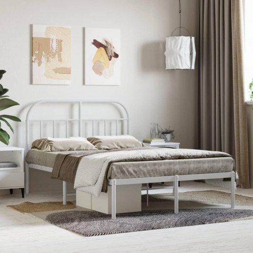 Sengeramme med sengegavl 120×190 cm - metal, hvid