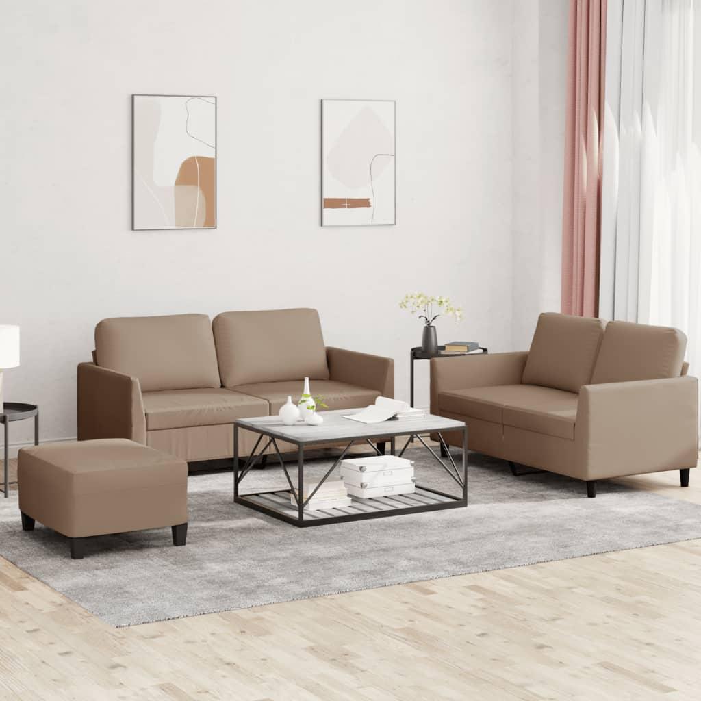 3 personers sofa med hynder kunstlæder cappuccinofarvet