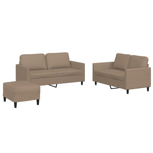 3 personers sofa med hynder kunstlæder cappuccinofarvet