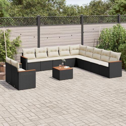 Sofasæt til haven 12 dele med hynder polyrattan sort