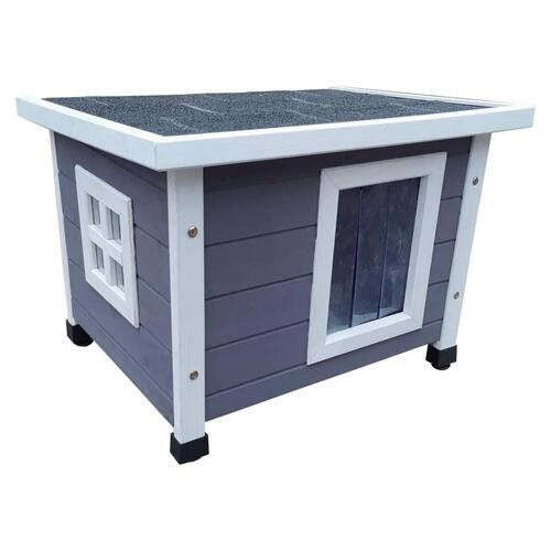 @Pet udendørs kattehus XL 68,5x54x51,5 cm træ grå og hvid