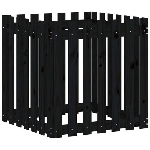 Plantekasse med stakitdesign 70x70x70 cm massivt fyrretræ sort