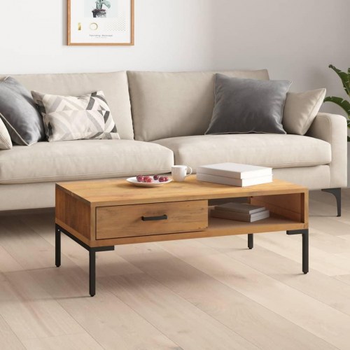 Sofabord i massivt fyrretræ - 90 × 50 × 35 cm, industrielt design