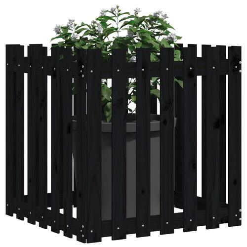 Plantekasse med stakitdesign 70x70x70 cm massivt fyrretræ sort