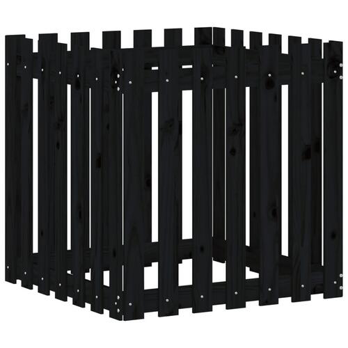 Plantekasse med stakitdesign 70x70x70 cm massivt fyrretræ sort