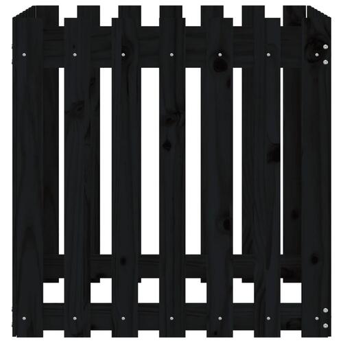 Plantekasse med stakitdesign 70x70x70 cm massivt fyrretræ sort