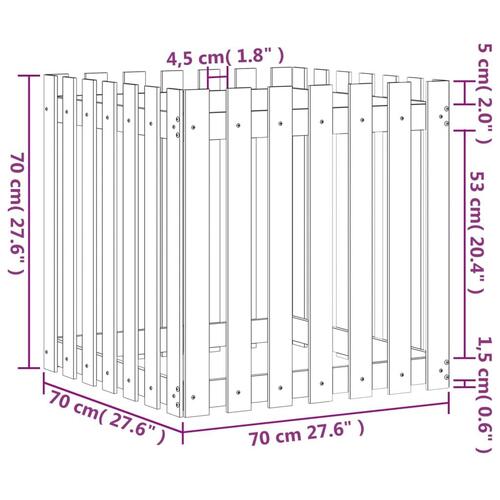Plantekasse med stakitdesign 70x70x70 cm massivt fyrretræ sort