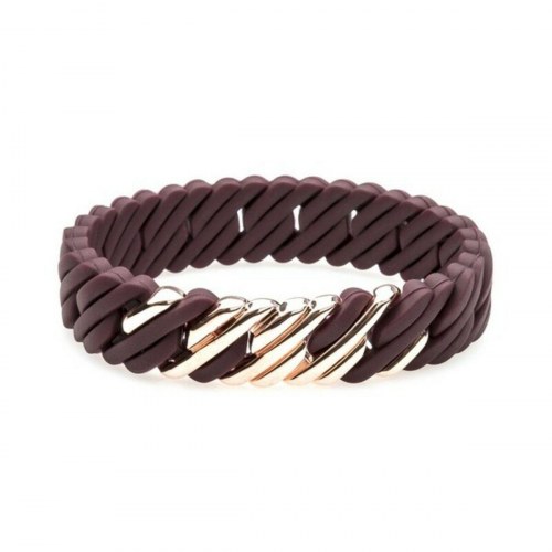 TheRubz armbånd i silikone og rustfrit stål - brun, 15 mm x 18 cm