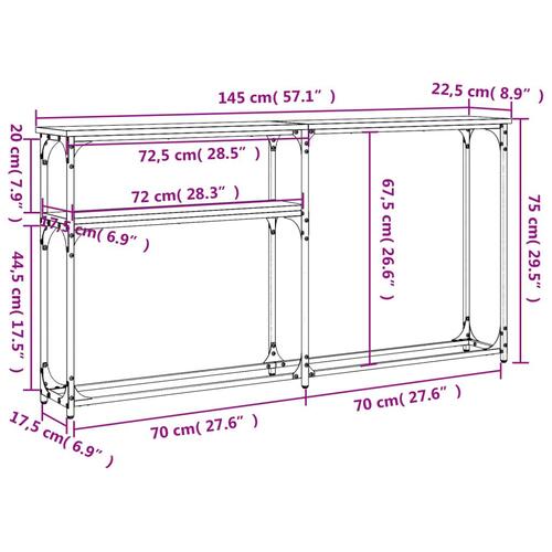 Konsolbord 145x22,5x75 cm konstrueret træ røget egetræsfarve