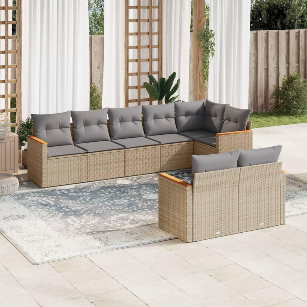 Sofasæt Til Haven 8 Dele Med Hynder Polyrattan Sort - Blandet beige / Uden bord