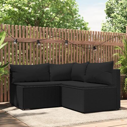 Loungesæt til haven 3 dele med hynder polyrattan sort