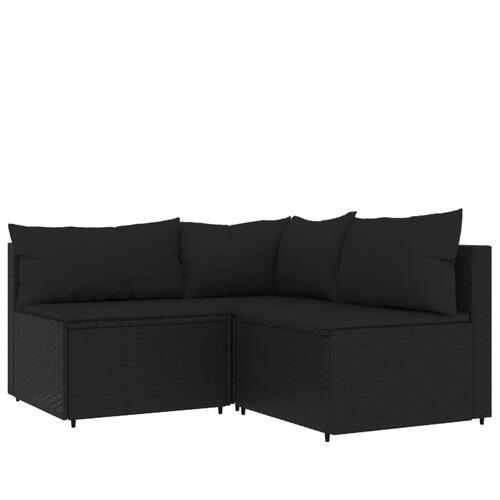 Loungesæt til haven 3 dele med hynder polyrattan sort