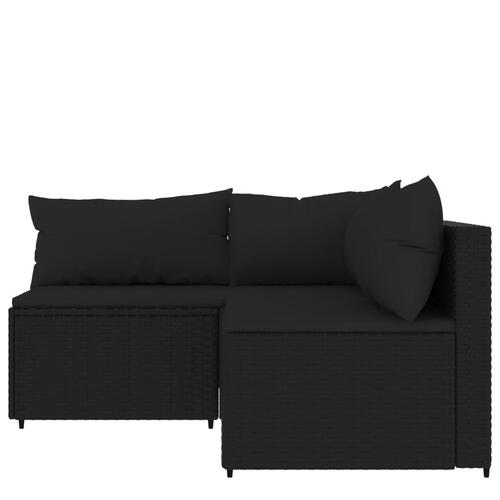 Loungesæt til haven 3 dele med hynder polyrattan sort