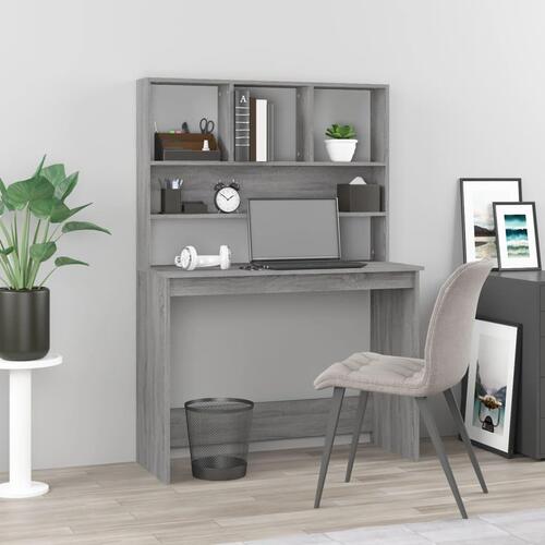Skrivebord med hylder 102x45x148 cm konstrueret træ grå sonoma