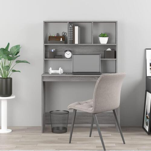 Skrivebord med hylder 102x45x148 cm konstrueret træ grå sonoma