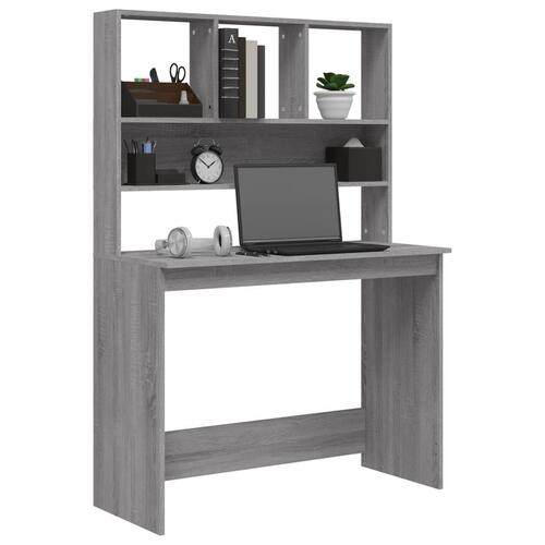 Skrivebord med hylder 102x45x148 cm konstrueret træ grå sonoma