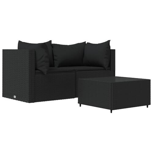 Loungesæt til haven 3 dele med hynder polyrattan sort