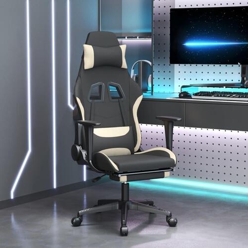 Gamingstol med massagefunktion + fodstøtte stof sort og creme