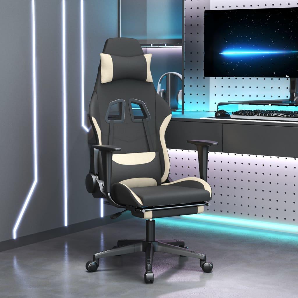 Gamingstol med massagefunktion + fodstøtte stof sort og creme