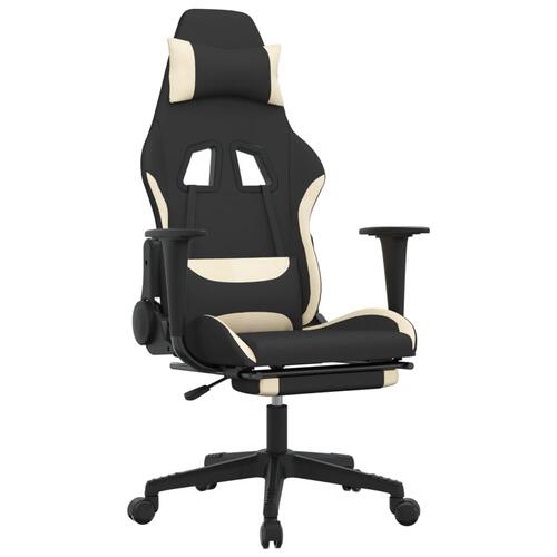 Gamingstol med massagefunktion + fodstøtte stof sort og creme