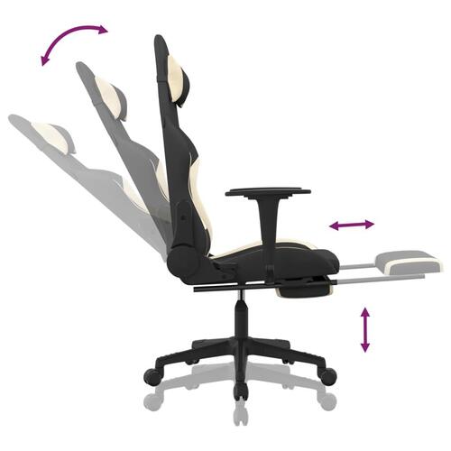Gamingstol med massagefunktion + fodstøtte stof sort og creme