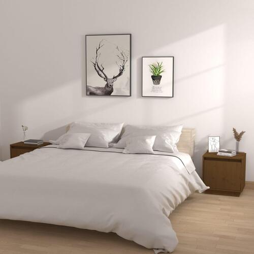 Sengeborde 2 stk. 40x30x40 cm massivt fyrretræ gyldenbrun