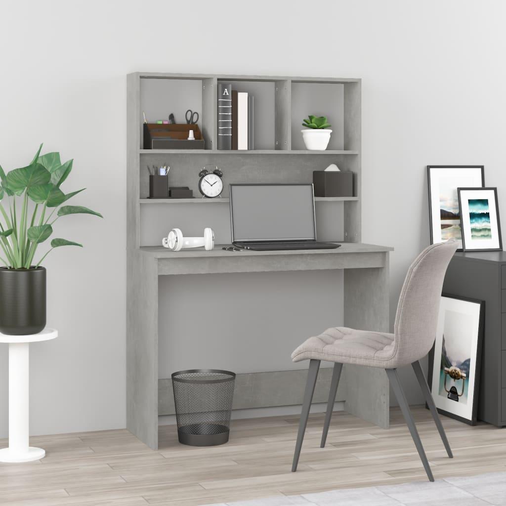 Skrivebord m. hylder 102x45x148 cm konstrueret træ betongrå