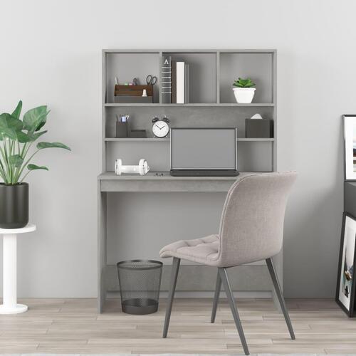 Skrivebord m. hylder 102x45x148 cm konstrueret træ betongrå