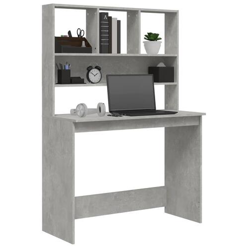 Skrivebord m. hylder 102x45x148 cm konstrueret træ betongrå
