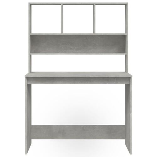 Skrivebord m. hylder 102x45x148 cm konstrueret træ betongrå