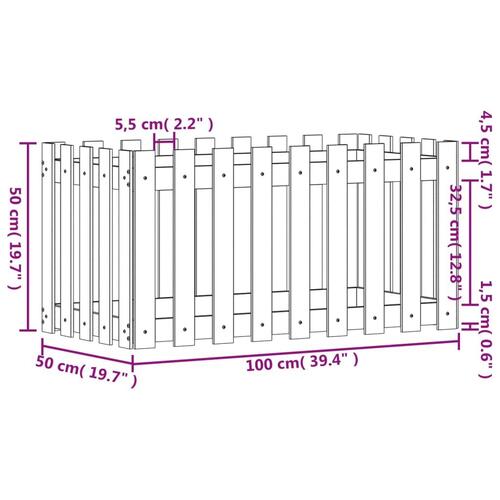 Højbed med stakitdesign 100x50x50 cm massivt fyrretræ sort