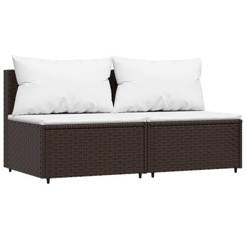 Midtermoduler til havesofa 2 stk. med hynder polyrattan brun