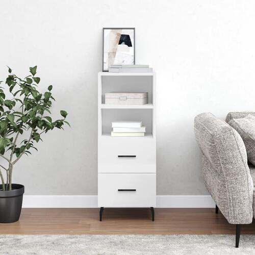 Skænk 34,5x34x90 cm konstrueret træ hvid højglans