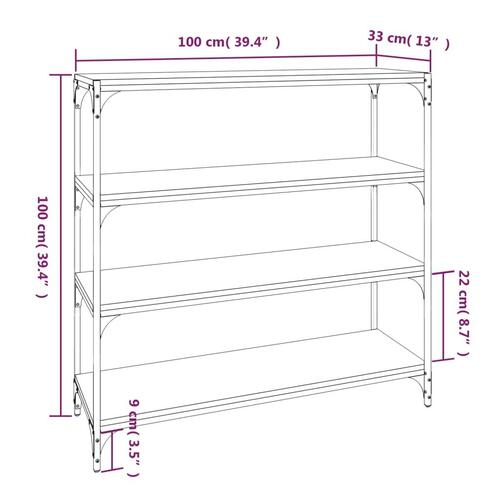 Bogreol 100x33x100 cm konstrueret træ og stål røget egetræ