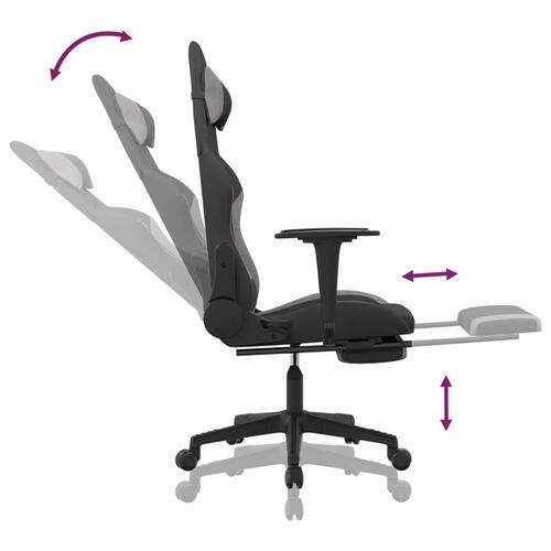 Gamingstol med massagefunktion + fodstøtte stof sort og lysegrå