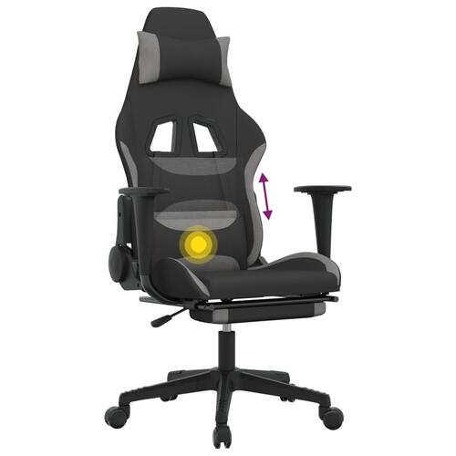 Gamingstol med massagefunktion + fodstøtte stof sort og lysegrå
