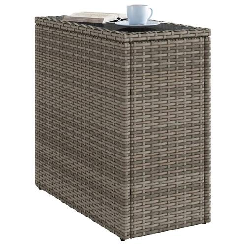 Havesidebord med glastop 58x27,5x55 cm polyrattan grå